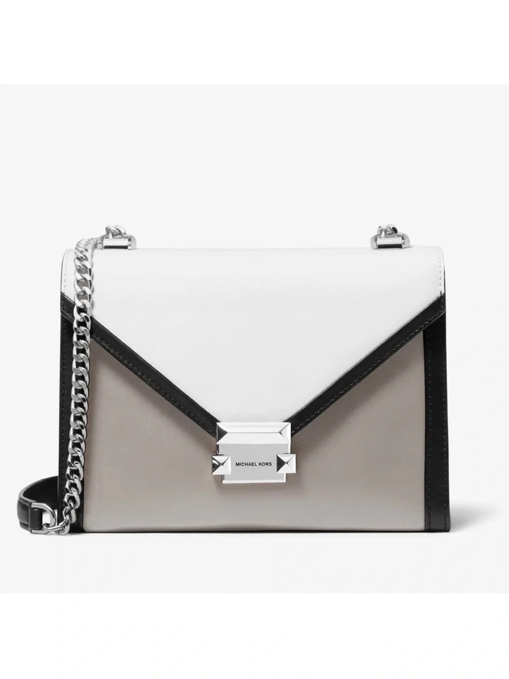 Michael Kors Colorblock Leather Crossbody in White, Black & Taupe